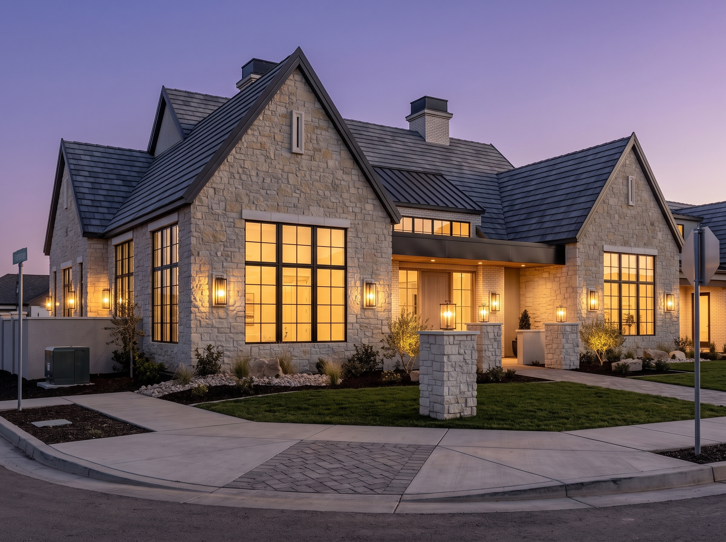 Illuminated Modern Stone House